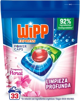 Wipp Express Power Caps Detergente Floral 33 Cápsulas para Lavadora