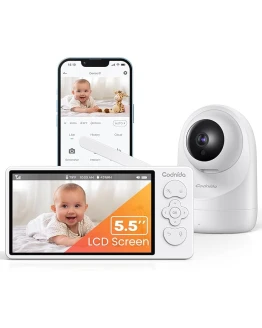 Foto de portada de Codnida 5,5'' Camara Vigilancia Bebe LCD Pantalla, 3MP Vigilabebes con Camara con VOX, PTZ, Monitoreo de Movimiento, Audio de 2 Vías, Visión Nocturna, Temperatura Alarma, Control de Monitor y Movil