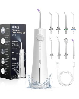 AUIEI Irrigador Dental, Irrigador Bucal Portatil Inalámbrico Profesional 8 Boquillas 5 Modos, USB Recargable Para Limpieza de Dientes, IPX7 Impermeable 300ML, Para Hogar y Viajes (Blanco) Foto de portada de AUIEI Irrigador Dental, Irrigador Bucal Portatil Inalámbrico Profesional 8 Boquillas 5 Modos, USB Recargable Para Limpieza de Dientes, IPX7 Impermeable 300ML, Para Hogar y Viajes (Blanco)