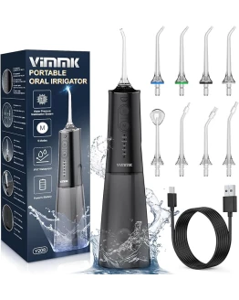 Irrigador Bucal Portatil, Vimmk Irrigador Dental Inalámbrico Profesional 8 Boquillas 5 Modos, IPX7 Impermeable 300ML USB-C Recargable Para Limpieza Dientes, Para el Hogar y los Viajes (Negro) Foto de portada de Irrigador Bucal Portatil, Vimmk Irrigador Dental Inalámbrico Profesional 8 Boquillas 5 Modos, IPX7 Impermeable 300ML USB-C Recargable Para Limpieza Dientes, Para el Hogar y los Viajes (Negro)