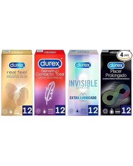 Durex Preservativos Real Feel + Sensitivo Contacto Total + Invisible Extra Lubricado + Placer Prolongado, 4×12 condones Foto de portada de Durex Preservativos Real Feel + Sensitivo Contacto Total + Invisible Extra Lubricado + Placer Prolongado, 4x12 condones