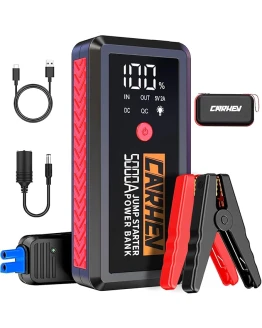 CARHEV Arrancador de Coches, 5000A Arrancador de Baterias de Coches (para 8.0L de Gasolina o 8.0L de Diésel) 12V Booster Jump Starter con Pantalla LCD, Linterna LED, Clips de Seguridad Inteligentes Foto de portada de CARHEV Arrancador de Coches, 5000A Arrancador de Baterias de Coches (para 8.0L de Gasolina o 8.0L de Diésel) 12V Booster Jump Starter con Pantalla LCD, Linterna LED, Clips de Seguridad Inteligentes