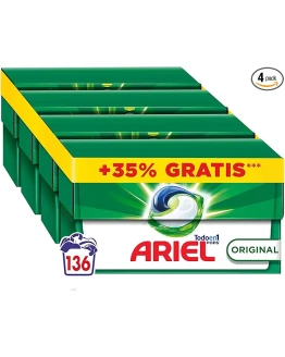 ARIEL PODS Todo en 1 Detergente Lavadora Liquido en Capsulas/Pastillas, 136 Lavados (4×34), Original, Jabon 5 Acciones para una Limpieza Brillante en Frio Foto de portada de ARIEL PODS Todo en 1 Detergente Lavadora Liquido en Capsulas/Pastillas, 136 Lavados (4x34), Original, Jabon 5 Acciones para una Limpieza Brillante en Frio