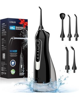 COSLUS Irrigador Bucal Portatil Flosser: 300ML Recargable Limpiador de Riego para Limpieza Dental Doble chorro de agua IPX7 Impermeable Limpieza Diente Para el Hogar baño y los Viajes Negro Foto de portada de COSLUS Irrigador Bucal Portatil Flosser: 300ML Recargable Limpiador de Riego para Limpieza Dental Doble chorro de agua IPX7 Impermeable Limpieza Diente Para el Hogar baño y los Viajes Negro