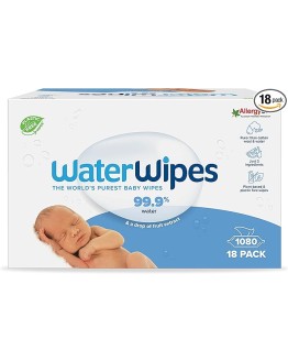 Foto de portada de WaterWipes Toallitas húmedas Originales para Bebés, Sin Plástico, 1080 unidades (Paquete de 18), 99,9% Base de Agua, y Sin Perfume para Pieles Sensibles