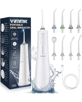 Irrigador Bucal Portatil, Vimmk Irrigador Dental Inalámbrico Profesional 8 Boquillas 5 Modos, IPX7 Impermeable 300ML USB-C Recargable Para Limpieza Dientes, Para el Hogar y los Viajes (Blanco) Foto de portada de Irrigador Bucal Portatil, Vimmk Irrigador Dental Inalámbrico Profesional 8 Boquillas 5 Modos, IPX7 Impermeable 300ML USB-C Recargable Para Limpieza Dientes, Para el Hogar y los Viajes (Blanco)