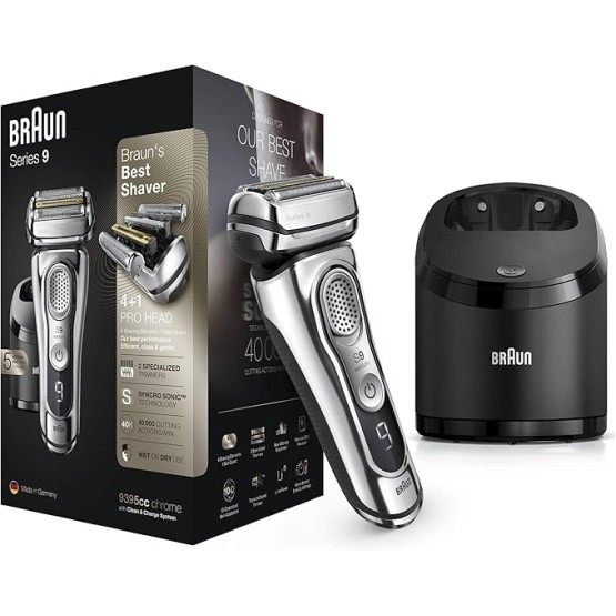 Foto de portada de Braun Series 9 9395cc Afeitadora Eléctrica Hombre Última Generación: Afeitadora Barba con Estación Limpieza y Carga Clean&Charge, Funda de Piel, Cromo