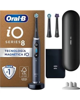 Foto de portada de Oral-B iO 8N Cepillo de Dientes Eléctrico con Mango Recargable, 3 Cabezales y Estuche de Viaje, Diseñado por Braun, Regalos Originales para Mujer y Hombre - Negro