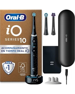 Foto de portada de Oral-B iO 10 Cepillo de Dientes Eléctrico con Mango Recargable, 3 Cabezales de Recambio y Estuche de Viaje con Cargador, Diseñado por Braun, Regalos Originales para Mujer y Hombre - Negro