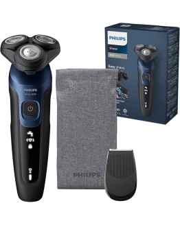 Foto de portada de Philips Serie 5000 Afeitadora Eléctrica Hombre, Máquina de Afeitar Barba con recortadora, 27 cuchillas, Cabezal flexible 360º, 50min de uso, En Seco y Húmedo, Recargable, Funda, S5465/18, Azul Metal