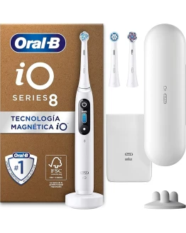 Foto de portada de Oral-B iO 8N Cepillo de Dientes Eléctrico con Mango Recargable, 3 Cabezales y Estuche de Viaje, Diseñado por Braun, Regalos Originales para Mujer y Hombre - Blanco