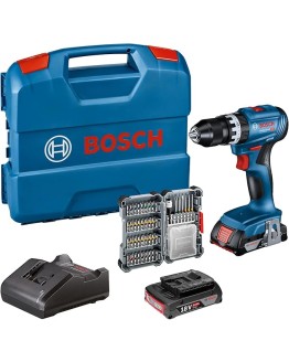 Foto de portada de Bosch Professional 18V System GSB 18V-45 - Taladro percutor a batería (45 Nm, 1900 rpm, 2 baterías x 2.0Ah, accesorios, en maletín) - Amazon Exclusive, Azul