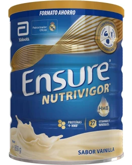 Ensure Nutrivigor – Complemento Alimenticio para Adultos, con HMB, Proteínas, Vitaminas y Minerales, como el Calcio- Sabor Vainilla- 850 g Foto de portada de Ensure Nutrivigor - Complemento Alimenticio para Adultos, con HMB, Proteínas, Vitaminas y Minerales, como el Calcio- Sabor Vainilla- 850 g