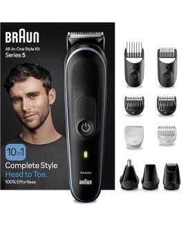 Foto de portada de Braun Recortadora de Barba Series 5 Máquina Cortar Pelo, Máquina de afeitar, Cortapelos Hombre con Kit 10 En 1 Para Barba, Pelos, Depilación Masculina, MGK5445