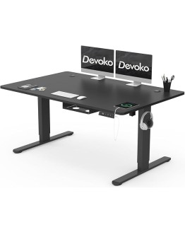 Devoko 140x80cm Escritorio Elevable Eléctrico de Carga Tipo A, Escritorio para Computadora Ajustable en Altura con Bandeja de Gestión de Cables y Memoria de 3 Funciones, Negro Foto de portada de Devoko 140x80cm Escritorio Elevable Eléctrico de Carga Tipo A, Escritorio para Computadora Ajustable en Altura con Bandeja de Gestión de Cables y Memoria de 3 Funciones, Negro