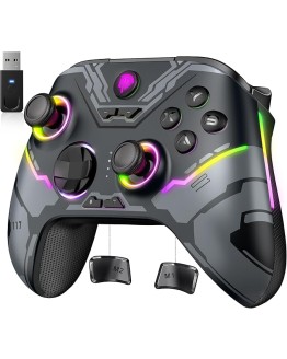 EasySMX X15 Mando PC Inalambrico con RGB Luz- Hall Joystick- Hall Trigger- 1000 mAh Batería Recargable- Turbo para PC/Switch/Móvil/Tableta- Gamepad PC Compatible con Black Myth: Wukong- Gris Foto de portada de EasySMX X15 Mando PC Inalambrico con RGB Luz- Hall Joystick- Hall Trigger- 1000 mAh Batería Recargable- Turbo para PC/Switch/Móvil/Tableta- Gamepad PC Compatible con Black Myth: Wukong- Gris