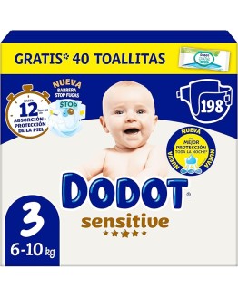 Dodot Sensitive Talla 3, 198 Pañales Para Bebé, 6kg-10kg, Hasta 12 h De Protección Antifugas y Protección Para La Piel Foto de portada de Dodot Sensitive Talla 3, 198 Pañales Para Bebé, 6kg-10kg, Hasta 12 h De Protección Antifugas y Protección Para La Piel