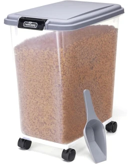 Nobleza – 40L Contenedor de Comida para Mascotas, Mascotas Caja de Alimentos con Ruedas Contenedor, Tapa abatible, hermética, Transparente, Ruedas y Pala, para Comida para Perros y Gatos, Gris Foto de portada de Nobleza - 40L Contenedor de Comida para Mascotas, Mascotas Caja de Alimentos con Ruedas Contenedor, Tapa abatible, hermética, Transparente, Ruedas y Pala, para Comida para Perros y Gatos, Gris