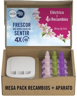 Ambipur 3VOLUTION Ambientador Casa, Aparato Electrico + 4 recambios Aroma Brisa De Lirio 80 ml, 3 Fragancias Que Se Alternan Para Combatir Los Olores Foto de portada de Ambipur 3VOLUTION Ambientador Casa, Aparato Electrico + 4 recambios Aroma Brisa De Lirio 80 ml, 3 Fragancias Que Se Alternan Para Combatir Los Olores