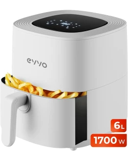 EVVO Freidora Aire Sin Aceite de 6L, 1700W, Recipiente Antiadherente, Tecnología Dual Cyclone, Multifunción, Hornea, Deshidrata, Descongela, Hasta 200º, Apagado Automático (Color Blanco) Foto de portada de EVVO Freidora Aire Sin Aceite de 6L, 1700W, Recipiente Antiadherente, Tecnología Dual Cyclone, Multifunción, Hornea, Deshidrata, Descongela, Hasta 200º, Apagado Automático (Color Blanco)