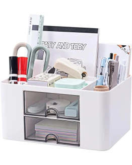Organizador escritorio versátil con 5 compartimentos, 2 cajones y opciones de almacenamiento multifuncionales – ideal para suministros de oficina, artículos de papelería y accesorios de escritorio. Foto de portada de Organizador escritorio versátil con 5 compartimentos, 2 cajones y opciones de almacenamiento multifuncionales - ideal para suministros de oficina, artículos de papelería y accesorios de escritorio.