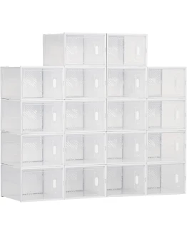HOMCOM Cajas de Zapatos de Plástico Juego de 18 Organizadores de Almacenamiento para Zapatos de Talla 45 Caja Zapatero Apilable con Puertas Magnéticas para Aromas para Entrada Pasillo Transparente Foto de portada de HOMCOM Cajas de Zapatos de Plástico Juego de 18 Organizadores de Almacenamiento para Zapatos de Talla 45 Caja Zapatero Apilable con Puertas Magnéticas para Aromas para Entrada Pasillo Transparente