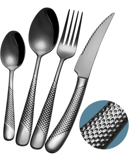 Xideman® Juego de Cubiertos martillados Negros Modernos de 24 Piezas con Cuchillo dentado 2 en 1 Ultra Afilado, Set de Cubiertos Acero Inoxidable 18/10, cuberterias Completas 6 Personas Foto de portada de Xideman® Juego de Cubiertos martillados Negros Modernos de 24 Piezas con Cuchillo dentado 2 en 1 Ultra Afilado, Set de Cubiertos Acero Inoxidable 18/10, cuberterias Completas 6 Personas