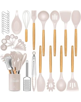 Juego de utensilios de cocina de silicona de 34 piezas, resistente al calor, juego de utensilios de cocina con espátula antiadherente (caqui) Foto de portada de Juego de utensilios de cocina de silicona de 34 piezas, resistente al calor, juego de utensilios de cocina con espátula antiadherente (caqui)