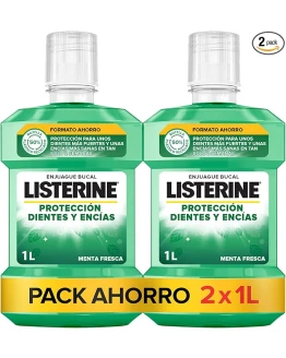 Listerine Protección Dientes y Encías (pack de 2 x 1L), enjuague bucal con flúor, colutorio bucal con 24 horas de protección, elixir bucal para un aliento fresco duradero Foto de portada de Listerine Protección Dientes y Encías (pack de 2 x 1L), enjuague bucal con flúor, colutorio bucal con 24 horas de protección, elixir bucal para un aliento fresco duradero