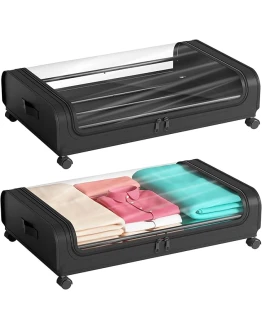 Cajas Almacenaje Ropa Bolsas de Almacenamiento Guardar 2 Piezas Organizador Armario Canape con ruedas Marco Metálico Ventana Transparente Caja Bajo Cama Para Zapatos Mantas Juguetes Edredones,Negro Foto de portada de Cajas Almacenaje Ropa Bolsas de Almacenamiento Guardar 2 Piezas Organizador Armario Canape con ruedas Marco Metálico Ventana Transparente Caja Bajo Cama Para Zapatos Mantas Juguetes Edredones,Negro