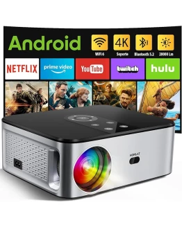 Proyector Portátil【Android TV & Auto Corrección】 Horlat 4K Soporte 6G WiFi Bluetooth,28000 Lúmenes 300» Display Proyector, con una Aplicación Incorporada Netflix,Youtube,Prime Video +7000 APPS Foto de portada de Proyector Portátil【Android TV & Auto Corrección】 Horlat 4K Soporte 6G WiFi Bluetooth,28000 Lúmenes 300'' Display Proyector, con una Aplicación Incorporada Netflix,Youtube,Prime Video +7000 APPS