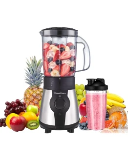 Moulinex Blend&Go – Batidora de vaso de 300 W, con jarra y botella de plástico de 750 ml, 4 cuchillas extraíbles, acabado acero inoxidable, LM1B1D Foto de portada de Moulinex Blend&Go - Batidora de vaso de 300 W, con jarra y botella de plástico de 750 ml, 4 cuchillas extraíbles, acabado acero inoxidable, LM1B1D