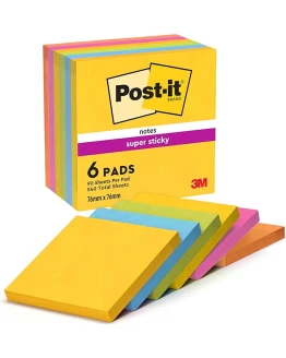 Post-It Notas Super Sticky Colección Carnival, Paquete de 6 Blocs de Notas, 90 Hojas por Bloc, 76 mm x 76 mm, – Para Listas de Tareas y Recordatorios Foto de portada de Post-It Notas Super Sticky Colección Carnival, Paquete de 6 Blocs de Notas, 90 Hojas por Bloc, 76 mm x 76 mm, - Para Listas de Tareas y Recordatorios