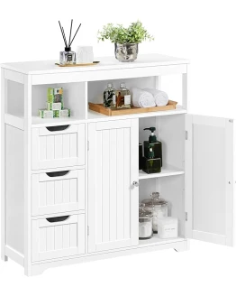 Yaheetech Armario de Baño Suelo Mueble de Baño con Cajones y Estante Ajustable Mueble con Puertas Salón Aparador Cocina 80,5×30×86,5 cm Blanco Foto de portada de Yaheetech Armario de Baño Suelo Mueble de Baño con Cajones y Estante Ajustable Mueble con Puertas Salón Aparador Cocina 80,5×30×86,5 cm Blanco