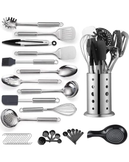 Reanea Juego de utensilios de cocina, 39 piezas, juego de utensilios de cocina de acero inoxidable, juego de espátulas de cuchara con soporte resistente de acero inoxidable, apto para lavavajillas Foto de portada de Reanea Juego de utensilios de cocina, 39 piezas, juego de utensilios de cocina de acero inoxidable, juego de espátulas de cuchara con soporte resistente de acero inoxidable, apto para lavavajillas