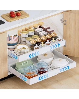 iHomara Paquete de 2 organizadores adhesivos extraíbles para armarios de cocina, cajones deslizables y estantes para la despensa, ancho ajustable de 32 a 53 cm Foto de portada de iHomara Paquete de 2 organizadores adhesivos extraíbles para armarios de cocina, cajones deslizables y estantes para la despensa, ancho ajustable de 32 a 53 cm