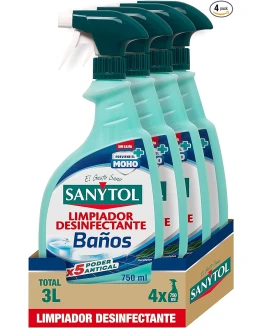 Sanytol – Limpiador Desinfectante Antical Baños, Elimina Bacterias, Hongos y Virus Sin Lejía, Perfume Eucaliptus – Pack de 4 x 750 ML = 3L Foto de portada de Sanytol – Limpiador Desinfectante Antical Baños, Elimina Bacterias, Hongos y Virus Sin Lejía, Perfume Eucaliptus - Pack de 4 x 750 ML = 3L