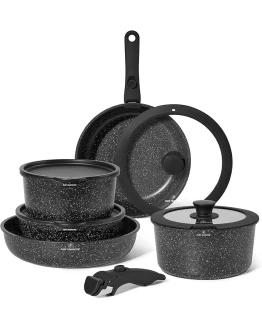Just Perfecto Juego de utensilios de cocina antiadherentes con Mango Extraíble 11 Piezas, Menaje de Cocina con Tapas, Para Todo Tipo de Cocinas y Horno, apto Lavavajillas y Horno, Sin PFOA (Black) Foto de portada de Just Perfecto Juego de utensilios de cocina antiadherentes con Mango Extraíble 11 Piezas, Menaje de Cocina con Tapas, Para Todo Tipo de Cocinas y Horno, apto Lavavajillas y Horno, Sin PFOA (Black)
