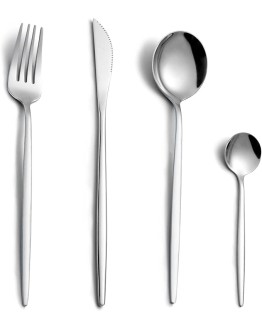 Juego de cubiertos, Pleafind cuberteria para 6 personas, cubiertos de plata de 24 piezas, cubiertos de acero inoxidable con cuchillo, tenedor, cuchara, apto para lavavajillas y pulido espejo Foto de portada de Juego de cubiertos, Pleafind cuberteria para 6 personas, cubiertos de plata de 24 piezas, cubiertos de acero inoxidable con cuchillo, tenedor, cuchara, apto para lavavajillas y pulido espejo