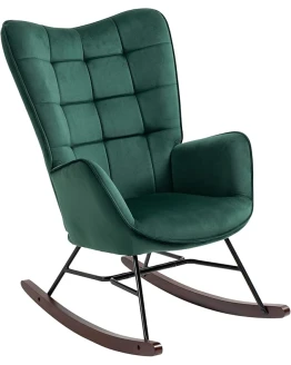 MEUBLE COSY Silla Mecedora con reposabrazos y Asiento Acolchado para salón, Dormitorio, Estructura de Metal y Base de Madera, Terciopelo, Color Verde, 66x84x97 cm Foto de portada de MEUBLE COSY Silla Mecedora con reposabrazos y Asiento Acolchado para salón, Dormitorio, Estructura de Metal y Base de Madera, Terciopelo, Color Verde, 66x84x97 cm