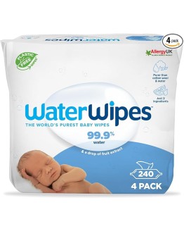 WaterWipes Toallitas húmedas Originales para Bebés, Sin Plástico, 240 unidades (Paquete de 4), 99,9% Base de Agua, y Sin Perfume para Pieles Sensibles Foto de portada de WaterWipes Toallitas húmedas Originales para Bebés, Sin Plástico, 240 unidades (Paquete de 4), 99,9% Base de Agua, y Sin Perfume para Pieles Sensibles