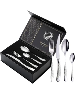 VIQWYIC Juego de cubiertos de 24 piezas, cubiertos martillados, cuchillo de acero inoxidable, tenedor, cuchara, juego de cubiertos para 6 personas, modernos cubiertos de plata para Foto de portada de VIQWYIC Juego de cubiertos de 24 piezas, cubiertos martillados, cuchillo de acero inoxidable, tenedor, cuchara, juego de cubiertos para 6 personas, modernos cubiertos de plata para