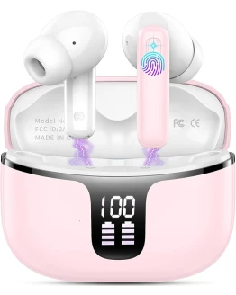 Auriculares Bluetooth 5.3, Auriculares Inalambricos Bluetooth Sonido Inmersivo, 4 Reducción de Ruido ENC Mic Cascos Inalámbricos, 40Horas de Reproducción con Pantalla LED, Control Táctil, Rosa Claro Foto de portada de Auriculares Bluetooth 5.3, Auriculares Inalambricos Bluetooth Sonido Inmersivo, 4 Reducción de Ruido ENC Mic Cascos Inalámbricos, 40Horas de Reproducción con Pantalla LED, Control Táctil, Rosa Claro