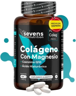 Colágeno con Magnesio Ácido Hialurónico y Coenzima Q10-120 Cápsulas – Colágeno Marino Hidrolizado Puro para Huesos, Articulaciones y Piel – Enriquecido con Vitaminas A, C, D3, B12 y Zinc – Sevens Foto de portada de Colágeno con Magnesio Ácido Hialurónico y Coenzima Q10-120 Cápsulas - Colágeno Marino Hidrolizado Puro para Huesos, Articulaciones y Piel - Enriquecido con Vitaminas A, C, D3, B12 y Zinc - Sevens