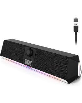 SOULION Altavoz R80 para PC, alimentado por USB, altavoz para ordenador con reloj digital LCD, barra de sonido para PC con Bluetooth, cajas de luces coloridas para escritorio, portátil, tableta, Foto de portada de SOULION Altavoz R80 para PC, alimentado por USB, altavoz para ordenador con reloj digital LCD, barra de sonido para PC con Bluetooth, cajas de luces coloridas para escritorio, portátil, tableta,