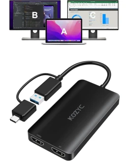 USB 3.0 to HDMI Splitter Extended Display Dual Monitors, USB 3.0-A/C Vers Dual HDMI Adapter 4K@30Hz+1080p@60Hz Compatible con MacBook/MacBook Pro Air DELL (MST Support MacOS/Windows) Foto de portada de USB 3.0 to HDMI Splitter Extended Display Dual Monitors, USB 3.0-A/C Vers Dual HDMI Adapter 4K@30Hz+1080p@60Hz Compatible con MacBook/MacBook Pro Air DELL (MST Support MacOS/Windows)
