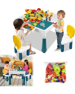 ACXIN Juego de Mesa Infantil 6 en 1, Mesa de Actividad, Mesa para niños, Mesa de Manualidades con 2 sillas y 163 Bloques de construcción, Multifuncional para habitación Infantil y guardería Foto de portada de ACXIN Juego de Mesa Infantil 6 en 1, Mesa de Actividad, Mesa para niños, Mesa de Manualidades con 2 sillas y 163 Bloques de construcción, Multifuncional para habitación Infantil y guardería