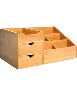HOMCOM Organizador de Escritorio de Bambú Sistema de Escritorio Organizador de Mesa para Oficina Multifuncional 33×20,5×15,5 cm Natural Foto de portada de HOMCOM Organizador de Escritorio de Bambú Sistema de Escritorio Organizador de Mesa para Oficina Multifuncional 33x20,5x15,5 cm Natural
