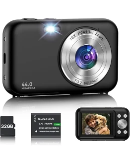 Cámara Digital, Cámara de Fotos Compacta con Tarjeta de 32 GB, Cámara de Fotos de 1080P 44 MP con Zoom Digital 16X, Baterías 700 mAh, 2.4 Pulgadas LCD para Niños, Adolescentes y Principiantes Foto de portada de Cámara Digital, Cámara de Fotos Compacta con Tarjeta de 32 GB, Cámara de Fotos de 1080P 44 MP con Zoom Digital 16X, Baterías 700 mAh, 2.4 Pulgadas LCD para Niños, Adolescentes y Principiantes