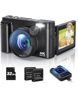 CAMKORY Cámara Digital 4K de 48 MP, cámara compacta, Enfoque automático con Pantalla Flip de 180°, Zoom Digital de 16X, cámara compacta con Tarjeta de 32 GB, 2 Pilas para Principiantes Foto de portada de CAMKORY Cámara Digital 4K de 48 MP, cámara compacta, Enfoque automático con Pantalla Flip de 180°, Zoom Digital de 16X, cámara compacta con Tarjeta de 32 GB, 2 Pilas para Principiantes
